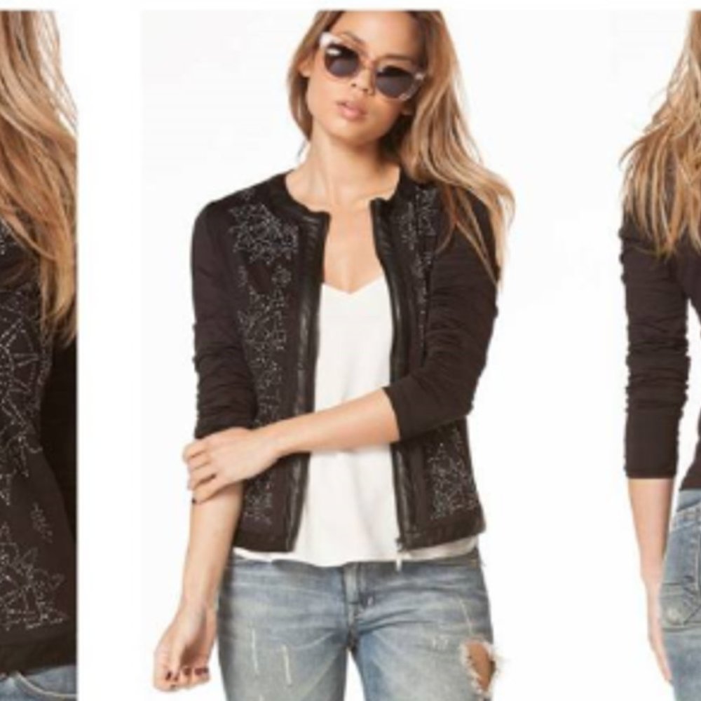 Black Lycra Jacket with gray studs and faux leather trim